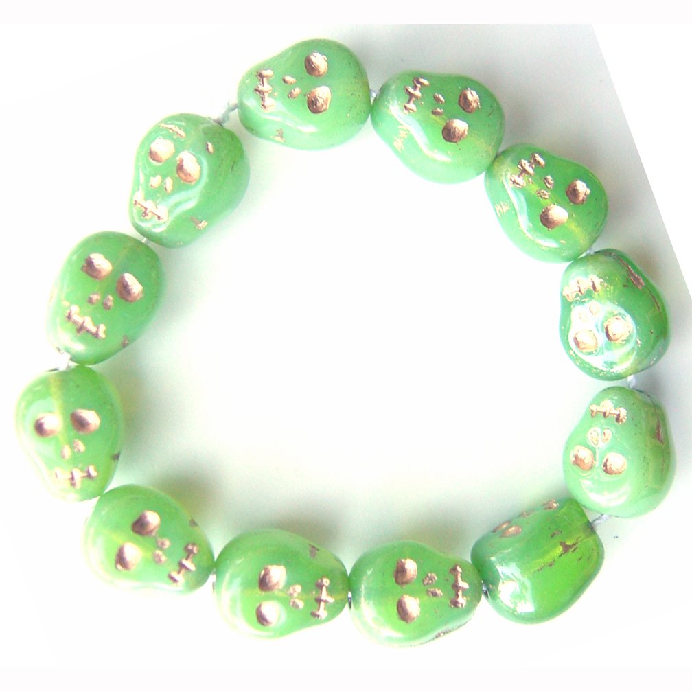 Neon Green Skull Beads Czech Glass Day of Dead