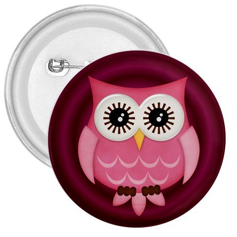 3 inch Pink Owl Design pinback button backpack pin 27280596