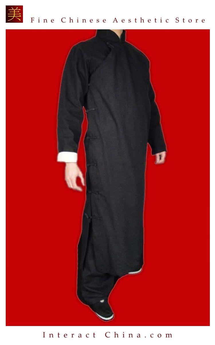 Premium Linen Black Kung Fu Martial Arts Tai Chi Long Coat Robe XS-XL or Tailor Custom Made