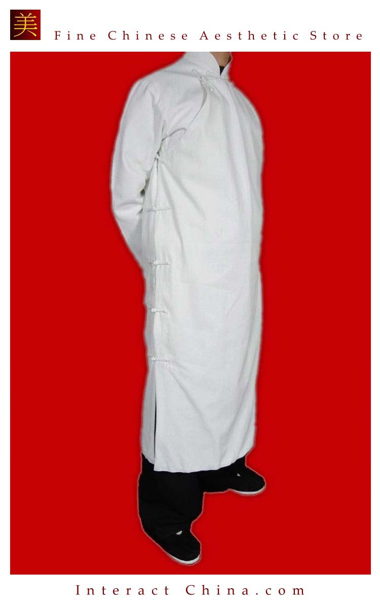 Premium Linen White Kung Fu Martial Arts Tai Chi Long Coat Robe XS-XL or Tailor Custom Made