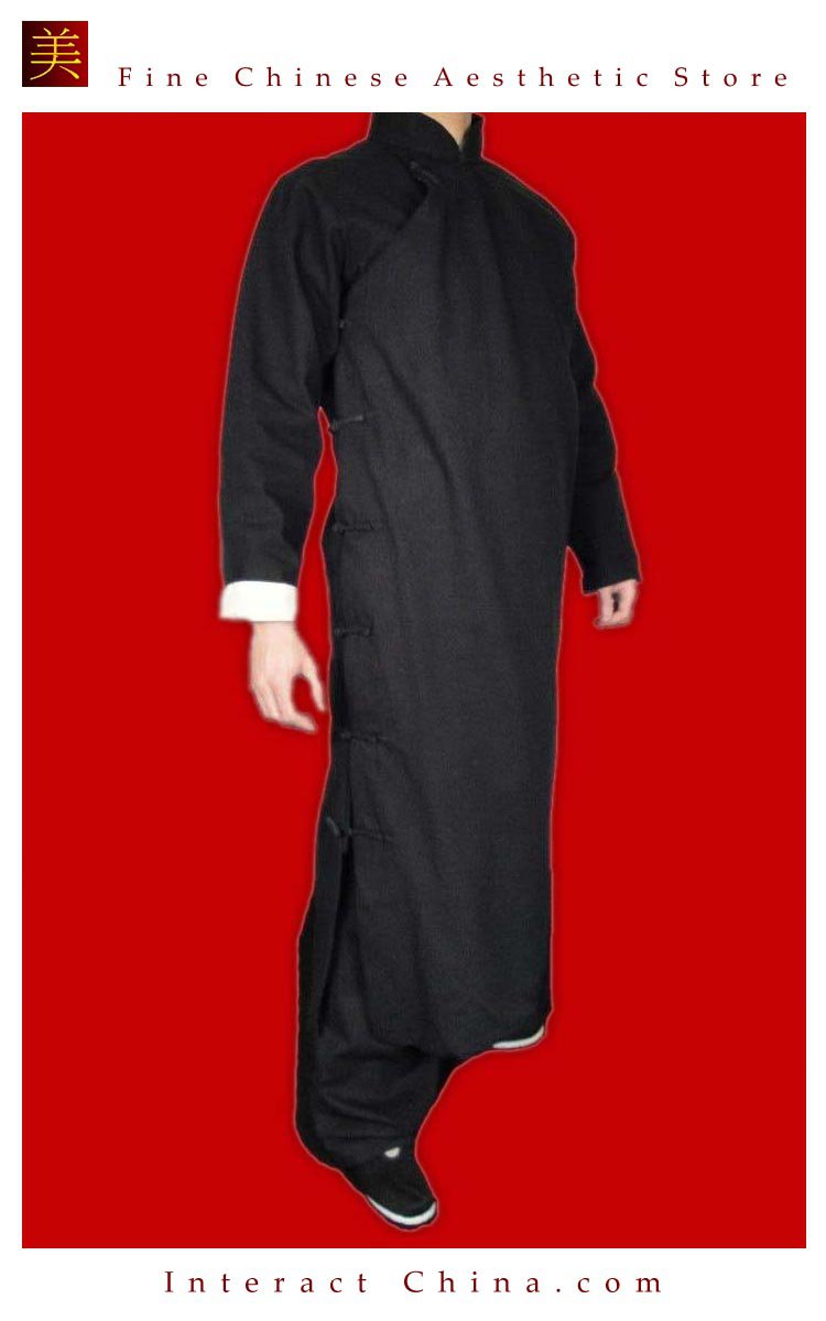 Fine Linen Black Kung Fu Martial Arts Tai Chi Long Coat Robe XS-XL or Tailor Custom Made