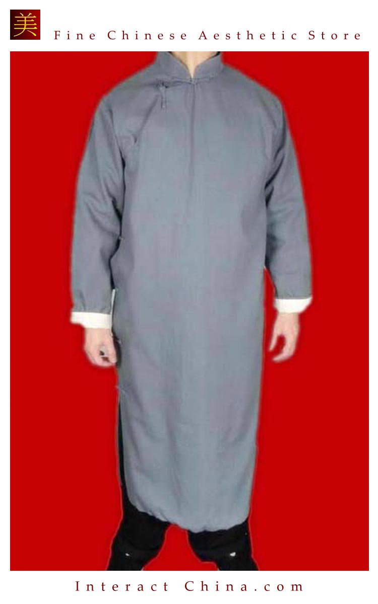 100% Cotton Grey Kung Fu Martial Arts Tai Chi Long Coat Robe XS-XL or Tailor Custom Made