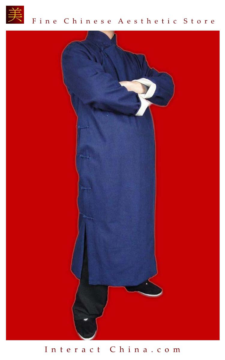 100% Cotton Blue Kung Fu Martial Arts Tai Chi Long Coat Robe XS-XL or Tailor Custom Made