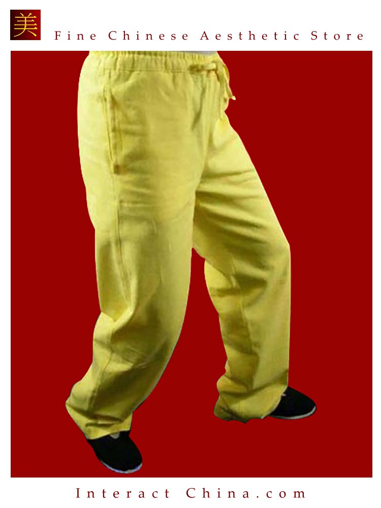 Fine Linen Golden Kung Fu Martial Arts Taichi Pant Trousers XS-XL or Tailor Custom Made