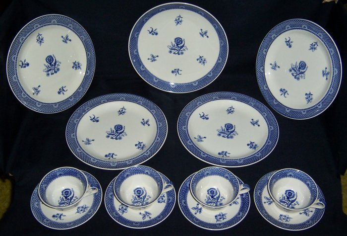 RARE 13 Piece Wedgwood Luncheon Set - Blue Calico Pattern