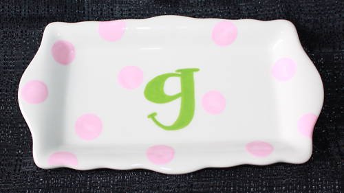 NEW COTON COLORS MONOGRAM INITIAL G POLKADOT TRAY DISH