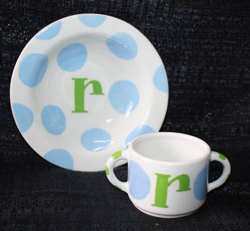 NEW COTON COLORS MONOGRAM INITIAL R CERAMIC BOWL & CUP