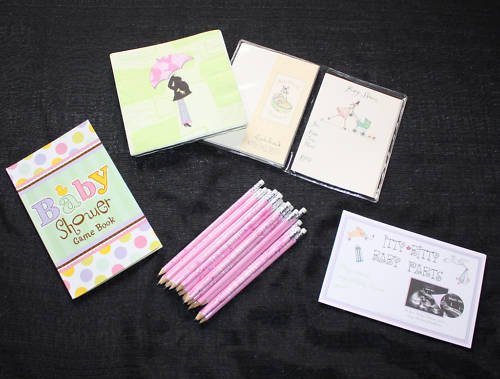 BABY SHOWER INVITATIONS NAPKINS GAMES GIRL PENCILS