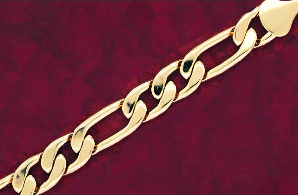 Men's 50 Mils Heavy Gold Plated 8 Inch Long 14 mm Figaro Bracelet