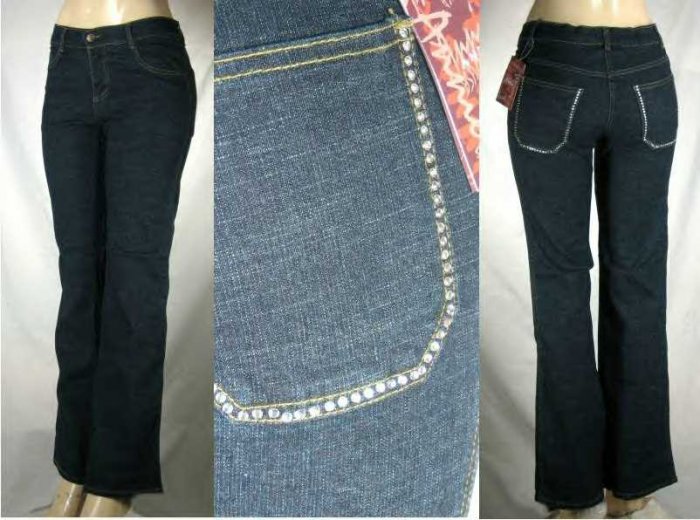 Annie - Missy 5 Pocket Jeans with Acrylic Stone Rear Pocket Trim