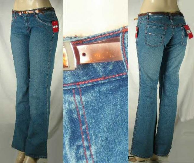 Junior Jeans with Plastic Belt and Red Contrast Stitching