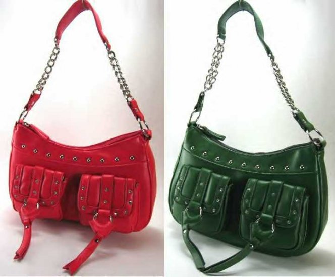 Studded Handbags with Front Buckled Pockets