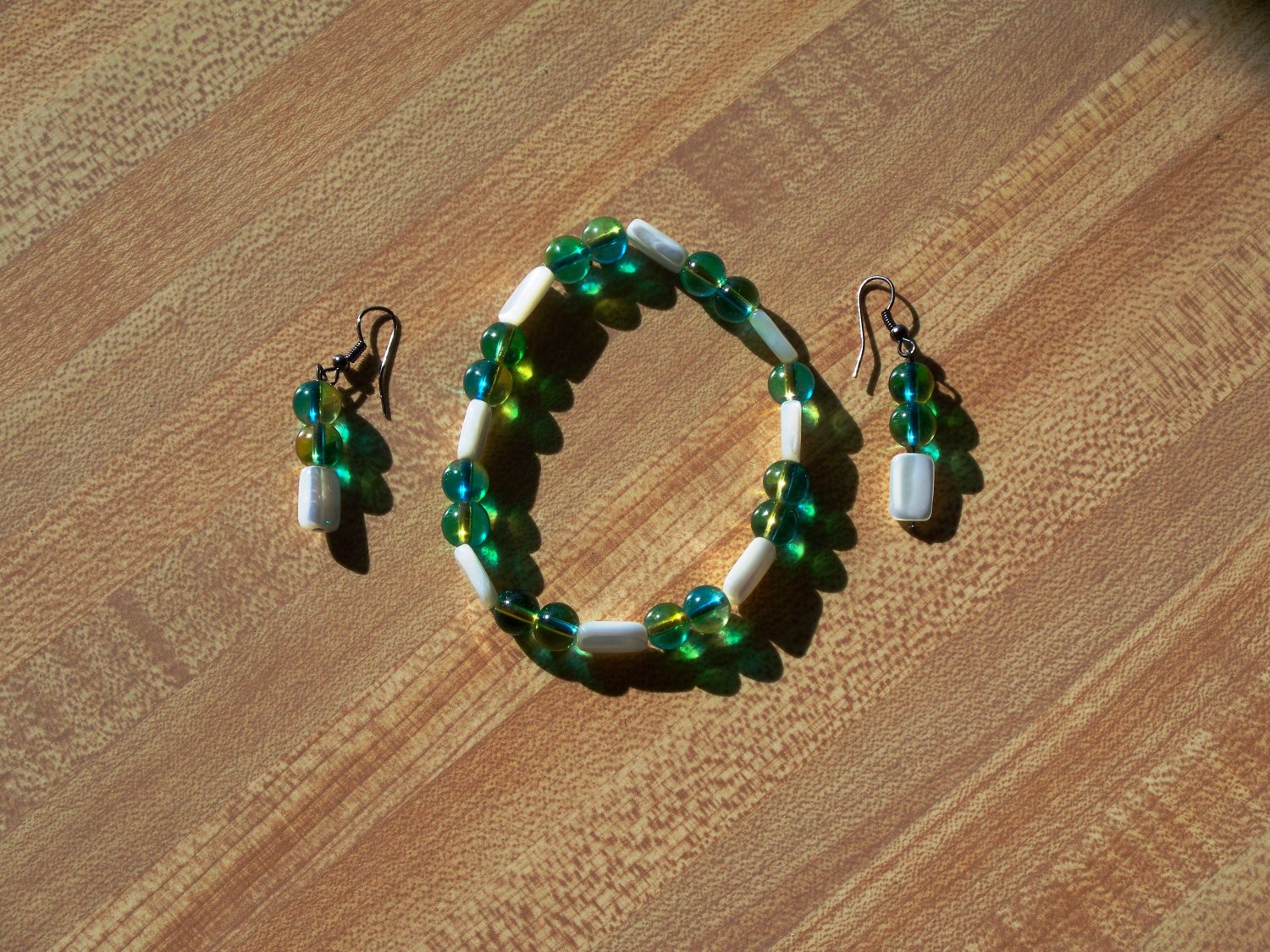 Blue Green Cats Eyes Bracelet and Earrings