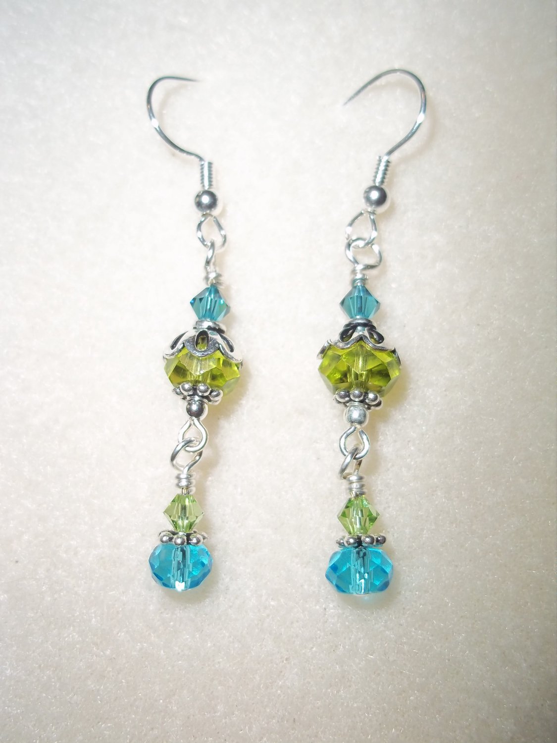 Handmade Wire-Wrapped Green & Blue Earrings