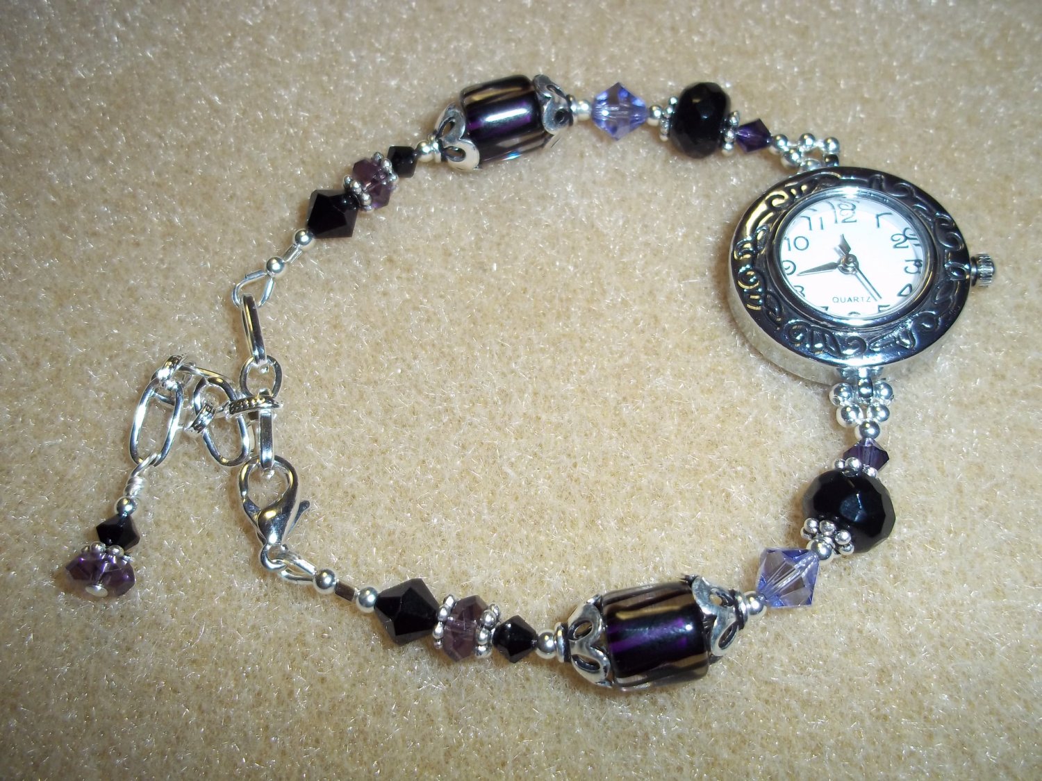 Handmade Purple & Black Beaded Watch