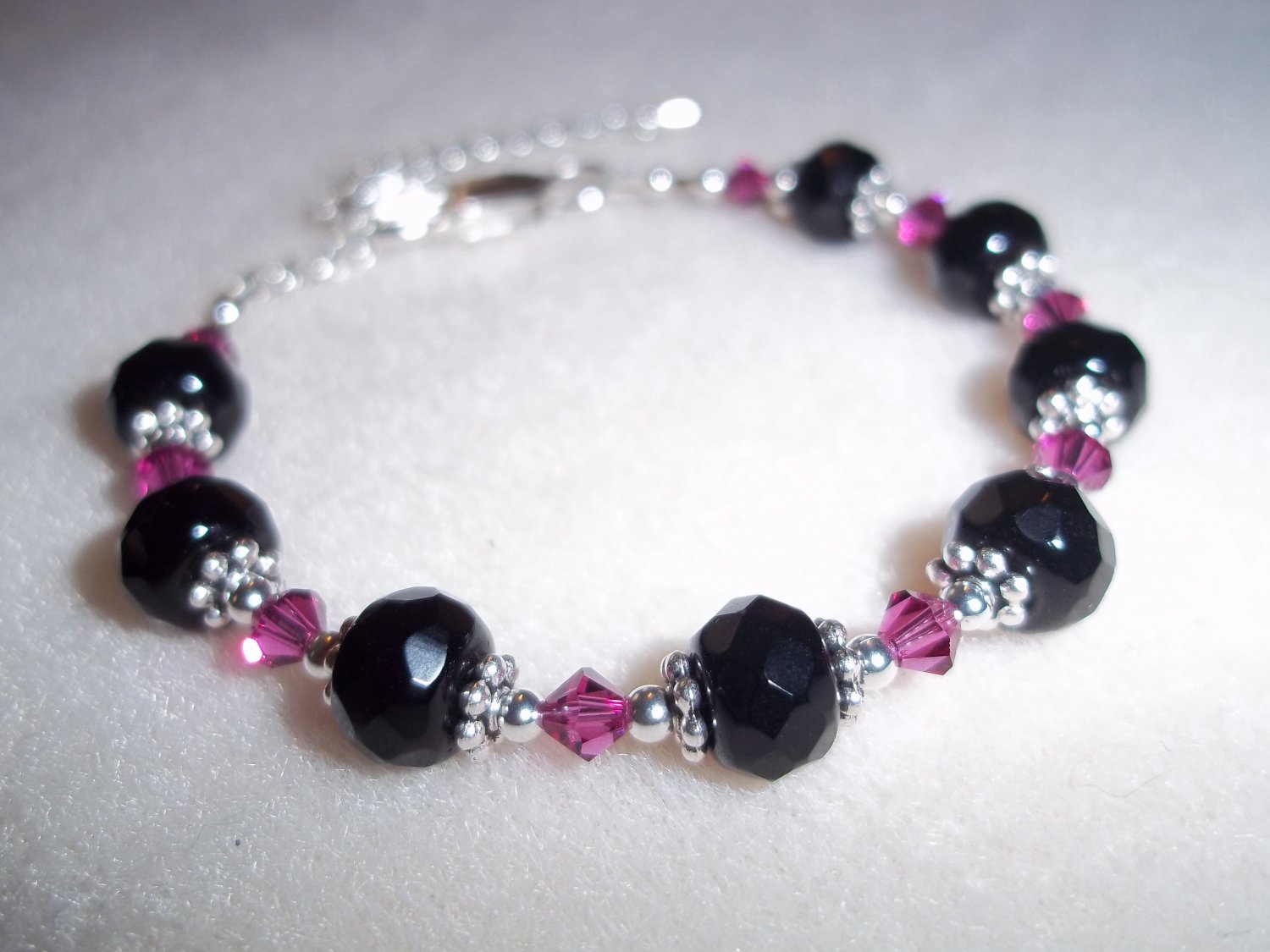Handmade Pink & Black Beaded Bracelet