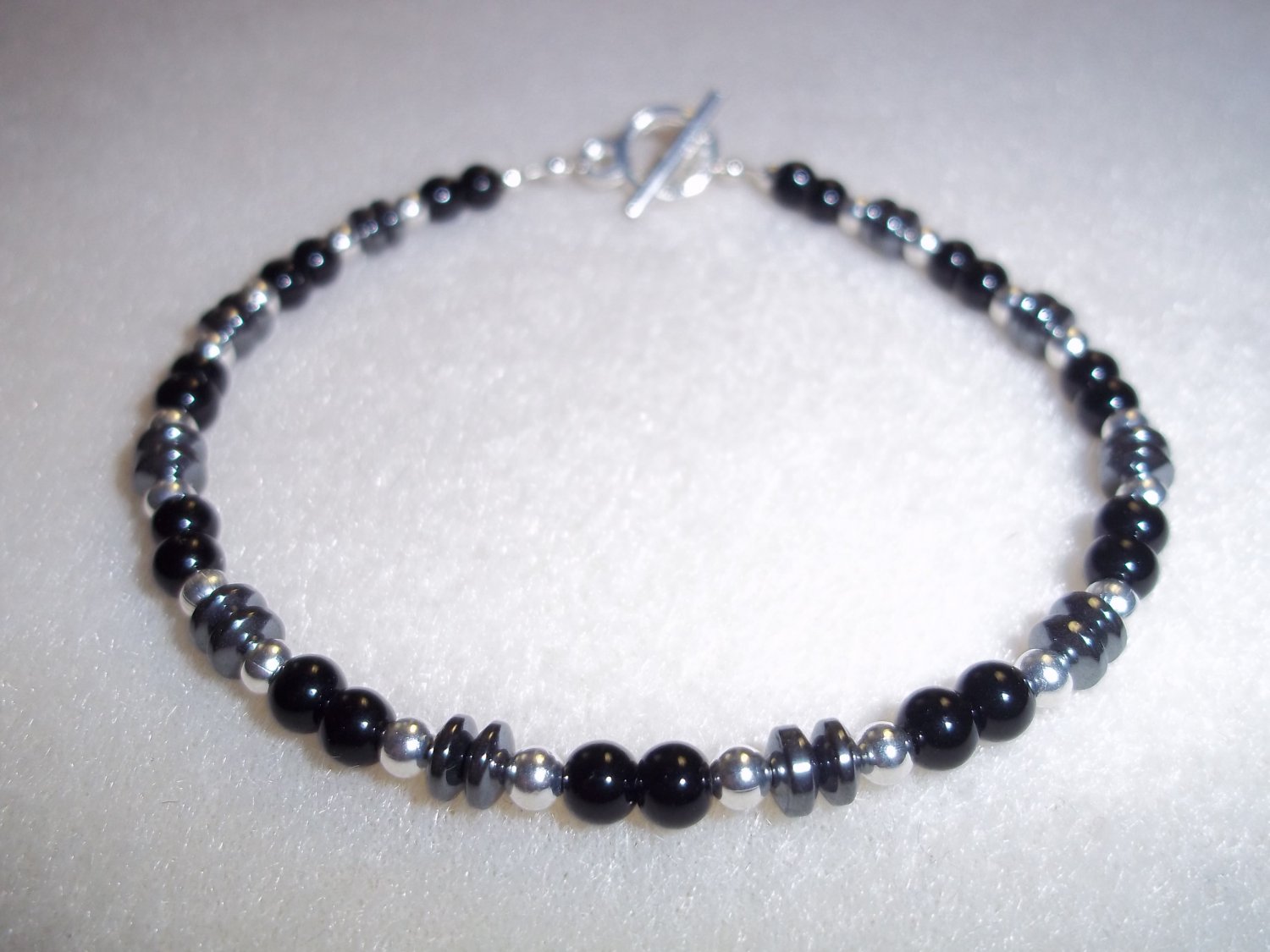 Men's Black, Silver and Hematite Bracelet