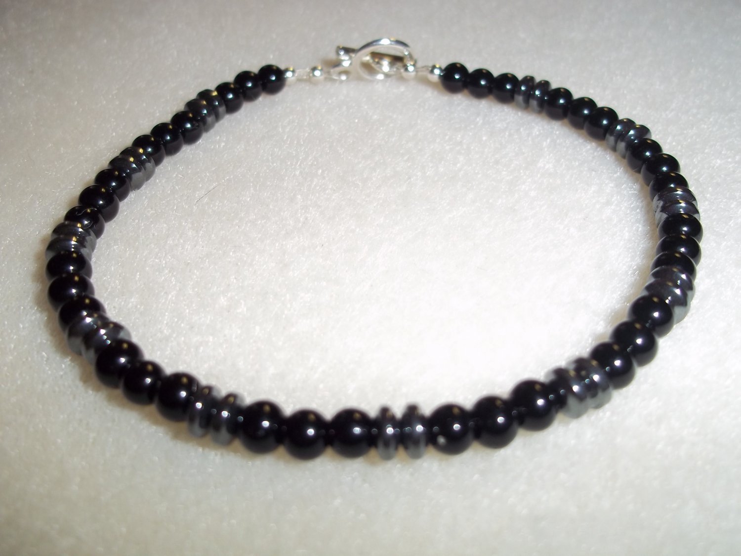 Men's Handmade Black and Hematite Bracelet