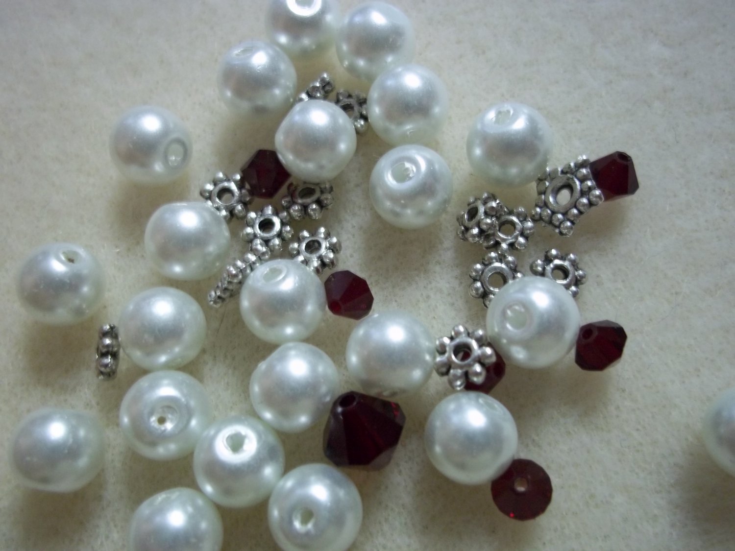 Beaded Bracelet Kit - Glass Pearl & Burgandy