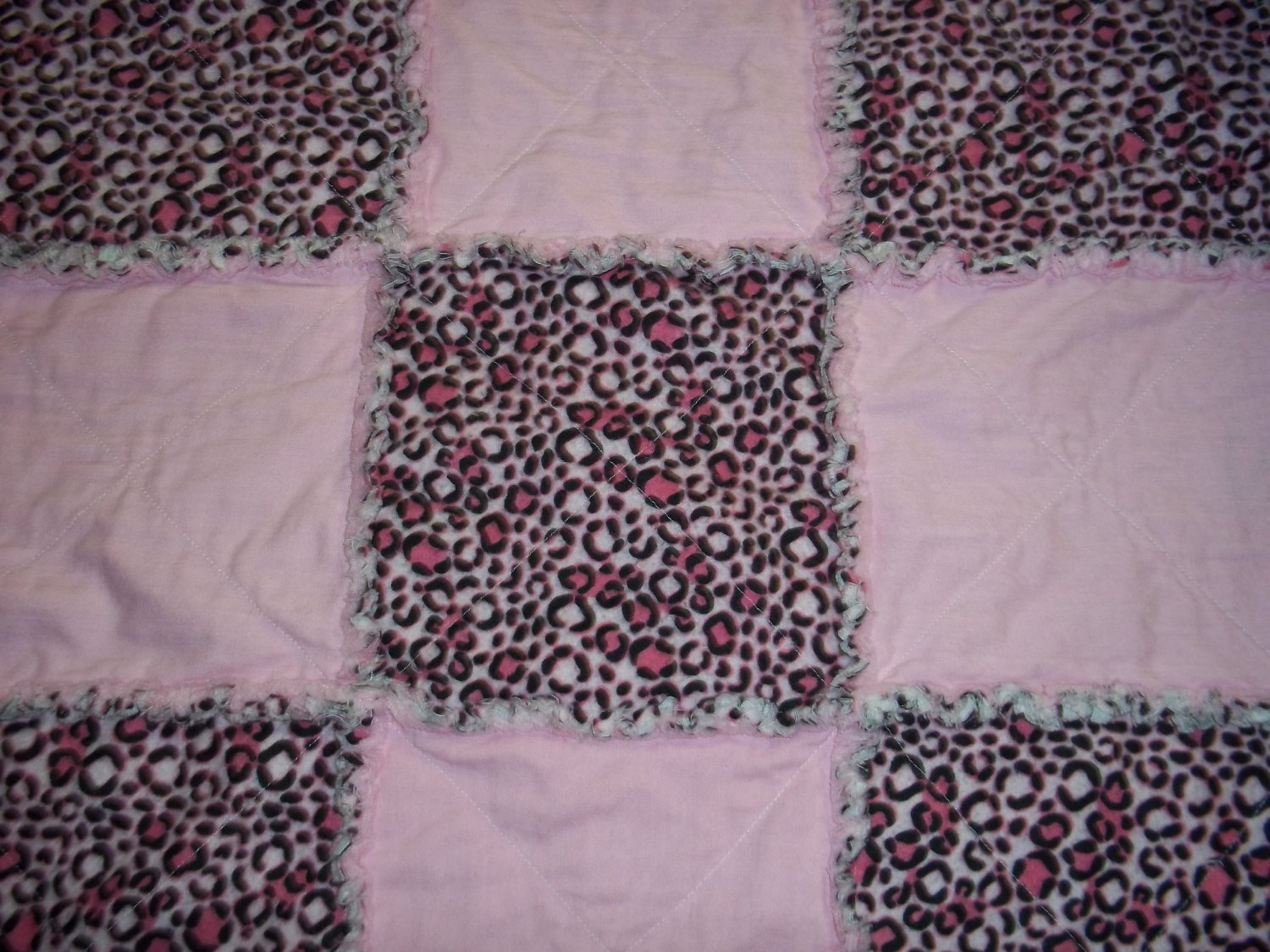 Handmade Pink Cheetah Print Rag Quilt - Security Size