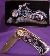 Blue Motorcycle Collector Knife in Display Tin