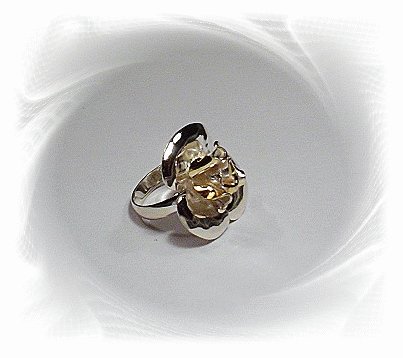 Artisian Handcrafted Designer Sterling Silver Rose Ring With 14k Gold Accent
