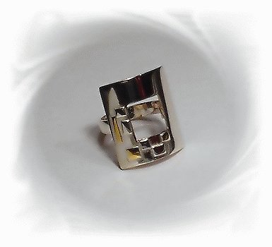 Artisian Handcrafted Designer Sterling Silver Ring With 14K Gold Accent Deco