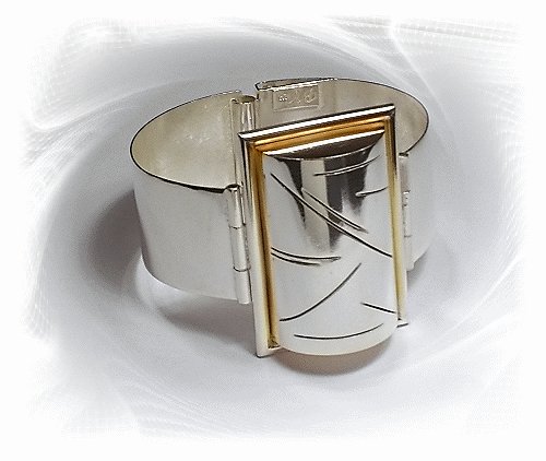 Artisian Handcrafted Designer Sterling Silver Cuff Bracelet Bangle With 14K Gold Accent