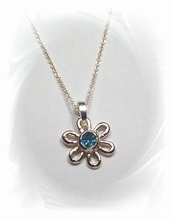 Sterling Silver Blue Topaz Flower Pendant and Necklace