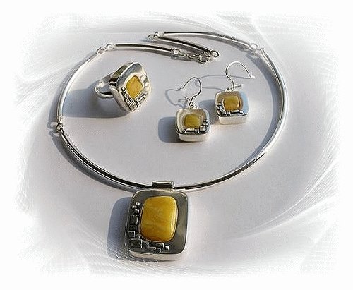 Artisian Handcrafted Designer Sterling Silver Amber Jewelry Set