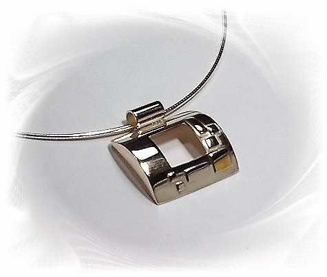 Artisian Handcrafted Sterling Silver Pendant with 14K Gold Accent Deco on Sterling Omega Necklace