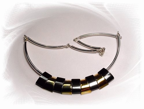 Artisian Handcrafted Sterling Silver Egyptian Style Necklace With Gold Deco