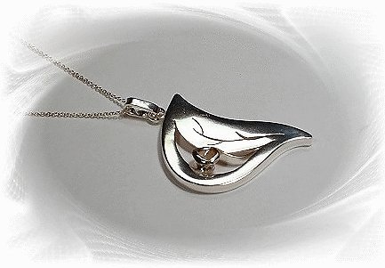 Artisian Handcrafted Sterling Silver Leaf Pendant Necklace With Gold Rose Deco