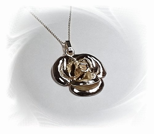 Artisian Handcrafted Sterling Silver Rose Pendant With 14K Gold Deco