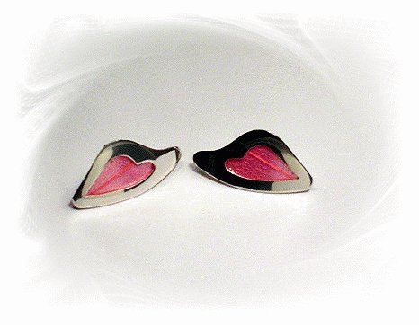 Artisian Handcrafted Designer Sterling Silver Stud Earrings With Pink Deco