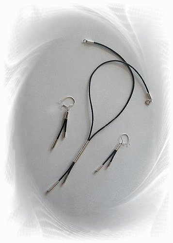 Artisian Handcrafted Designer Sterling Silver Black Lariat Cord Necklace Set