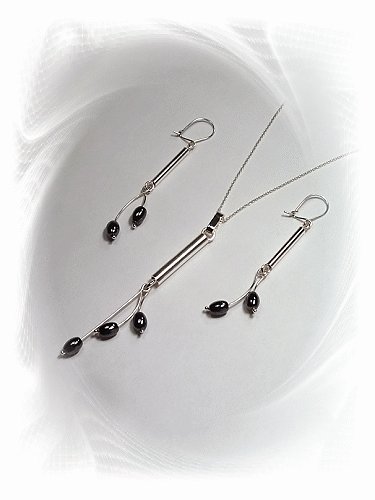 Artisian Handcrafted Designer Sterling Silver Glass Coral Earrings and Pendant Set