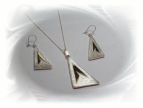 Artisian Handcrafted Designer Sterling Silver Triangle Earrings and Pendant Set