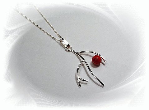 Artisian Handcrafted Sterling Silver Red Coral Pendant Necklace