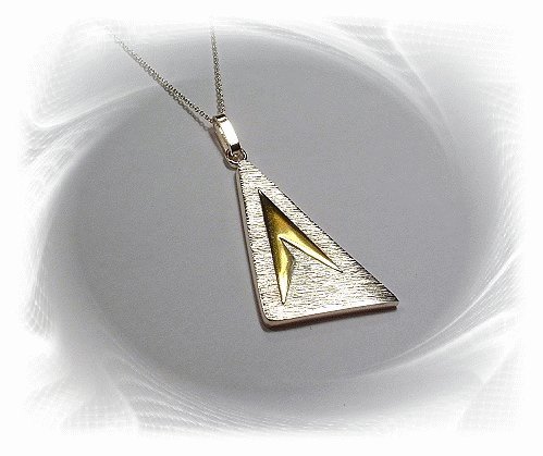 Artisian Handcrafted Sterling Silver Triangle Pendant With 14K Gold Deco
