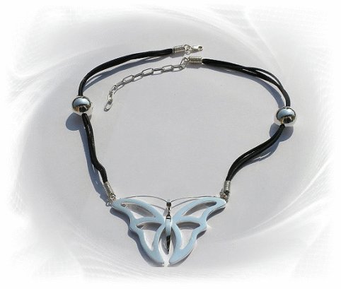 Artisian Handcrafted Sterling Silver Black Cord and Butterfly Pendant Necklace
