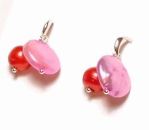 Artisian Handcrafted Designer Pink Shell And Red Freshwater Pearl Earrings
