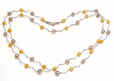 Artisian Handcrafted Designer Silver and Gold Freshwater Pearl Necklace