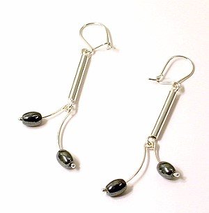 Artisian Handcrafted Designer Sterling Silver Black Coral Dangle Earrings