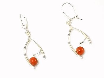 Artisian Handcrafted Designer Sterling Silver Red Coral Dangle Earrings