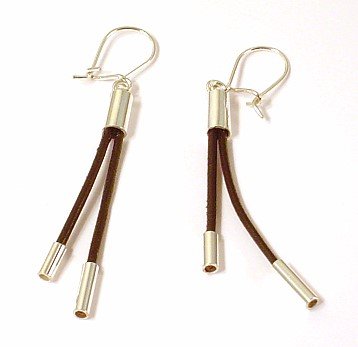 Artisian Handcrafted Designer Sterling Silver Black Cord Dangle Earrings