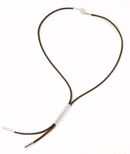 Artisian Handcrafted Sterling Silver Black Lariat Cord Necklace