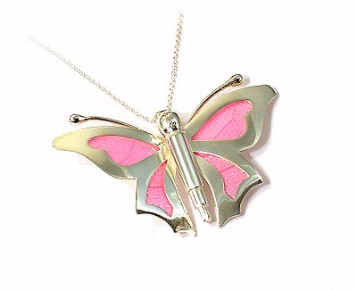 Artisian Handcrafted Sterling Silver Pink Butterfly Pendant