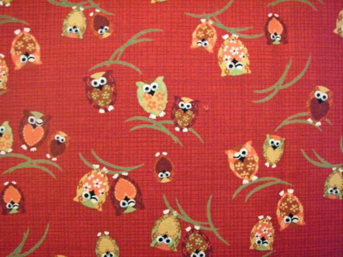 Winking Owl on Red - Cotton Fabric Fat Quarter