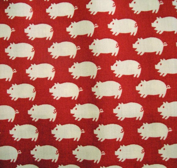 White Pigs on Red - Japanese Cotton Fabric Fat Quarter